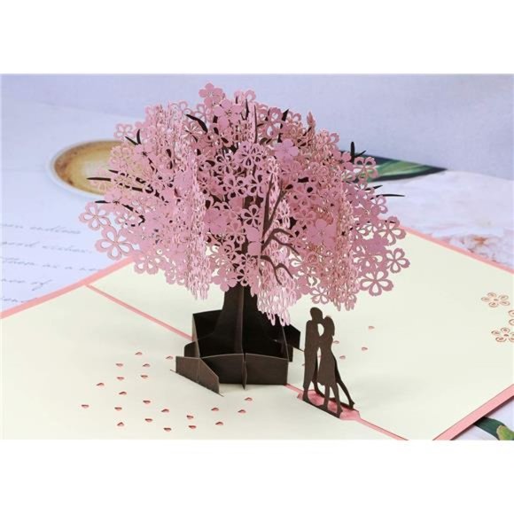 Handmade Cherry Blossom Card Pop Up 3D Flower Card Romantic Love Letter Greeting - Picture 4 of 7